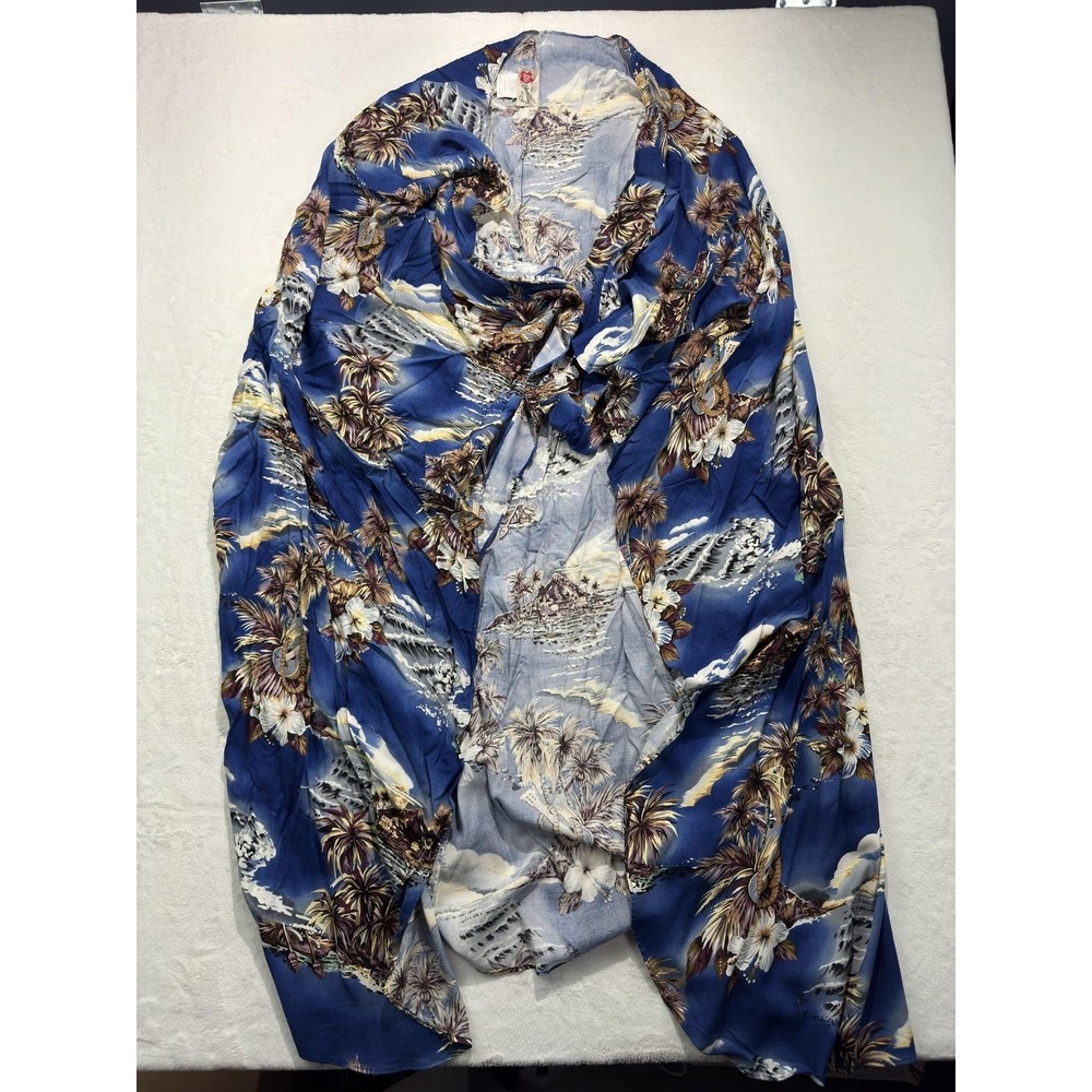 Hilo Hattie Queen Flat Sheet Blue Rayon Tropical Hawaiian Adults Vintage Retro